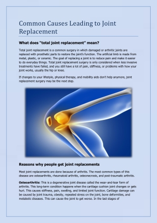 Common Causes Leading to Joint Replacement