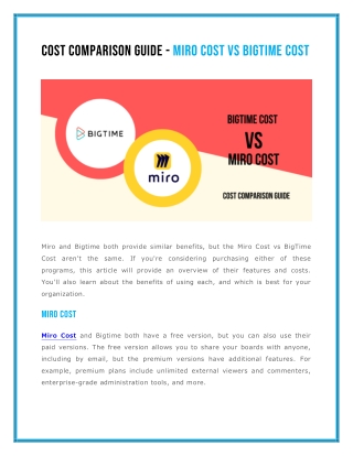 Cost Comparison Guide - Miro Cost vs Bigtime Cost
