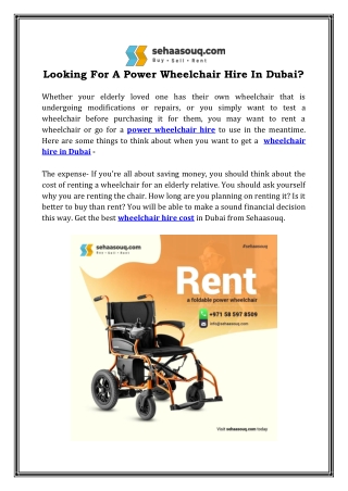 Looking For A Power Wheelchair Hire In Dubai