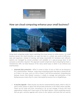 How can cloud computing enhance your small business - IT Support Kent - SADS