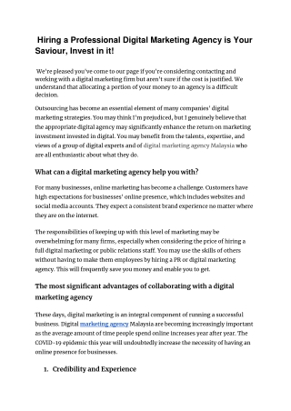 Hiring a Professional Digital Marketing Agency is Your Saviour, Invest in it!