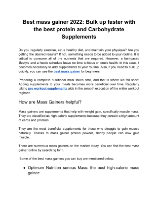 Best mass gainer 2022_ Bulk up faster with the best protein and Carbohydrate Supplements