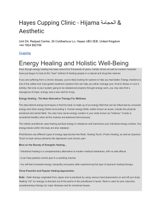 Hayes Cupping Clinic - Hijama الحجامة & Aesthetic
