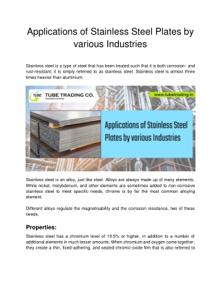 Applications of Stainless Steel Plates by various Industries