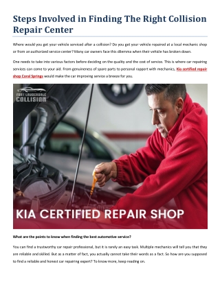 Steps Involved in Finding The Right Collision Repair Center