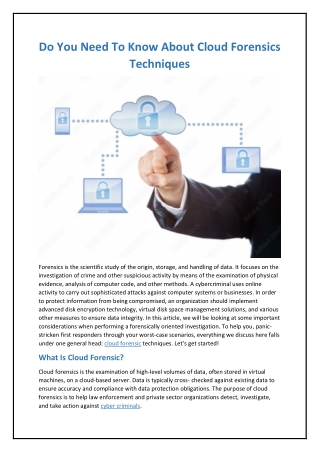 Do You Need To Know About Cloud Forensics Techniques