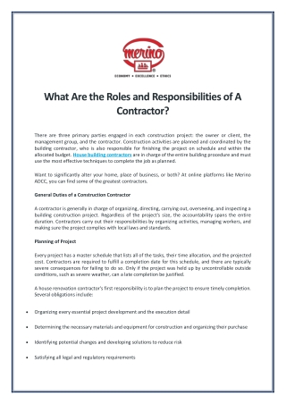 What Are the Roles and Responsibilities of A Contractor