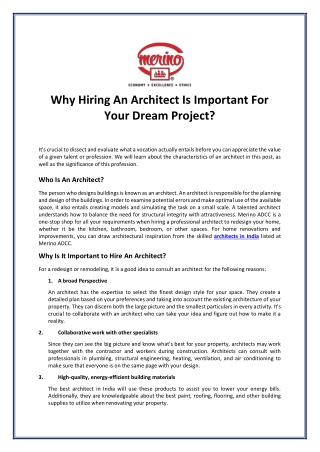 Why Hiring An Architect Is Important For Your Dream Project