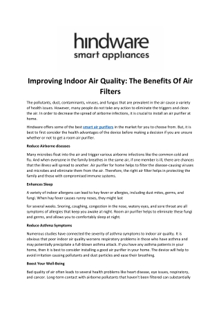 Improving Indoor Air Quality and The Benefits Of Air Filters