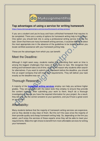 Top Advantages Of Using A Service For Writing Homework