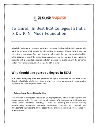 To  Enroll  In Best BCA Colleges In India is Dr.  K. N.  Modi  Foundation