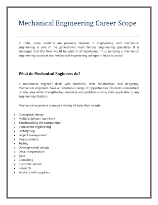 Mechanical Engineering Career Scope