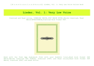 [[F.r.e.e D.o.w.n.l.o.a.d R.e.a.d]] Lieder  Vol. 1 Very Low Voice Online Book