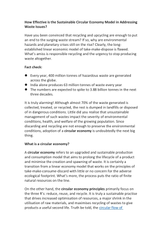 How Effective is the Sustainable Circular Economy Model in Addressing Waste Issu