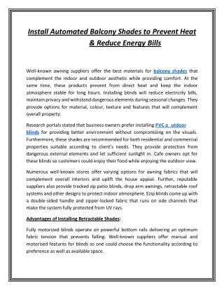 Install Automated Balcony Shades to Prevent Heat & Reduce Energy Bills