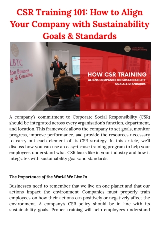 CSR Training 101 - How to Align Your Company with Sustainability Goals & Standards