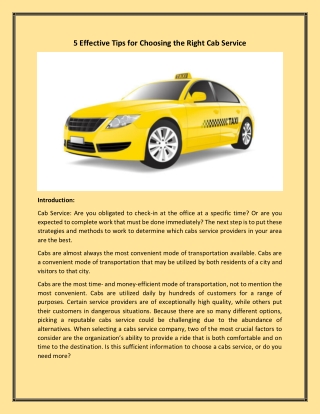 5 Effective Tips for Choosing the Right Cab Service