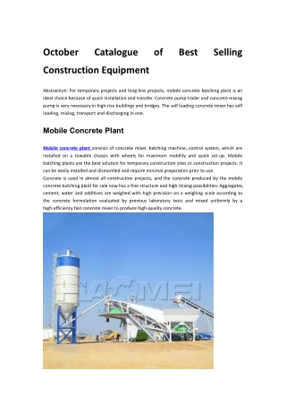 October Catalogue Construction Equipment