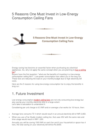 5 Reasons One Must Invest in Low-Energy Consumption Ceiling Fans