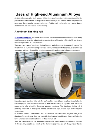 Uses of High-end Aluminum Alloys