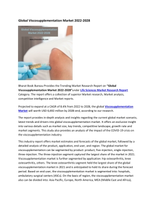 Global Viscosupplementation Market 2022-2028