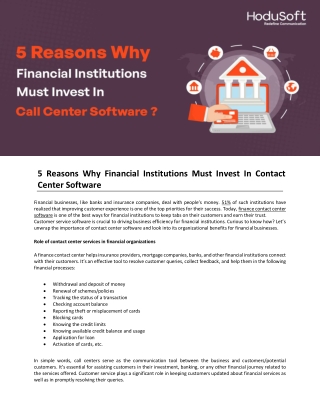 5 Reasons Why Financial Institutions Must Invest In Contact Center Software