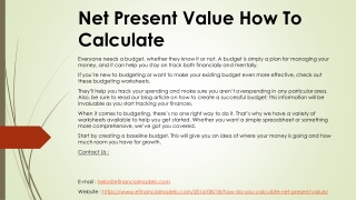 Net Present Value How To Calculate