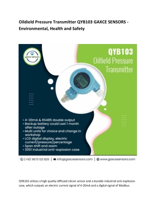 Oildield Pressure Transmitter QYB103 GAXCE SENSORS