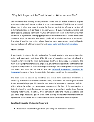 Wastewater treatment and Its Importance!