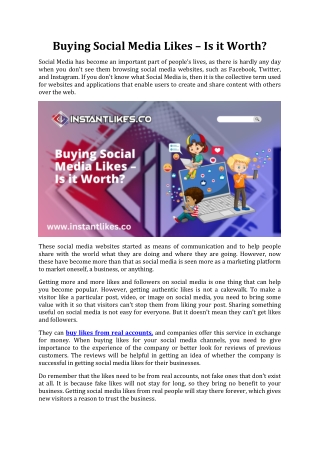 Buying Social Media Likes – Is it Worth - Instant Likes