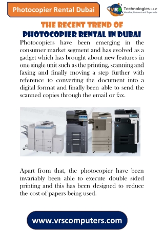 The Recent Trend Of Photocopier Rental in Dubai