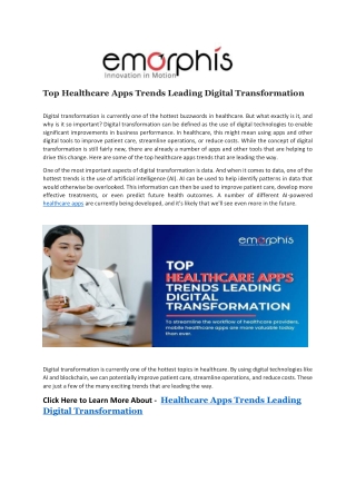 Top Healthcare Apps Trends Leading Digital Transformation