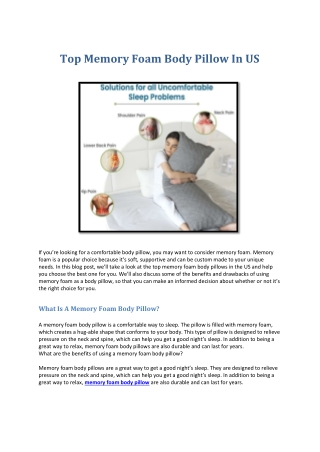 Top Memory Foam Body Pillow In US