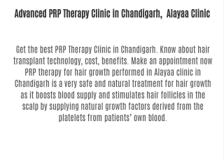 Advanced PRP Therapy Clinic in Chandigarh,  Alayaa Clinic