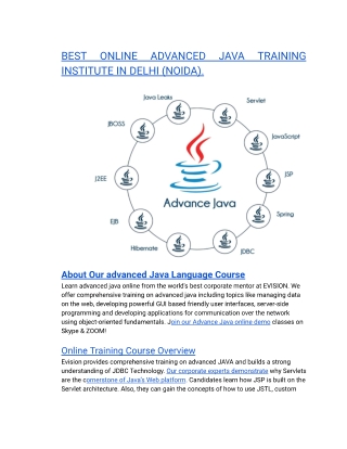 BEST ONLINE ADVANCED JAVA TRAINING INSTITUTE IN DELHI (NOIDA).