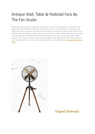 Antique Wall, Table & Pedestal Fans By The Fan Studio
