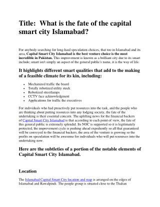 What is the fate of the capital smart city Islamabad