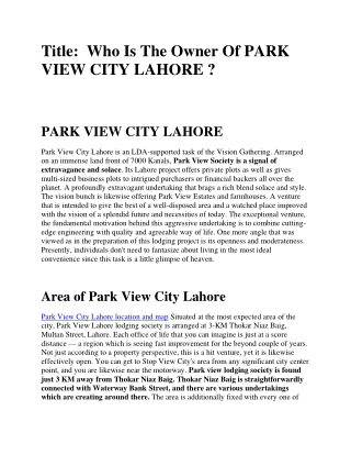 Who Is The Owner Of PARK VIEW CITY LAHORE