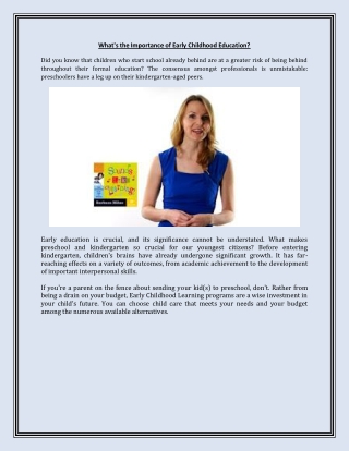 What's the Importance of Early Childhood Education