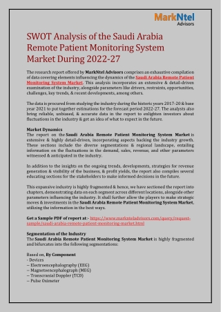 SWOT Analysis of the Saudi Arabia Remote Patient Monitoring System Market