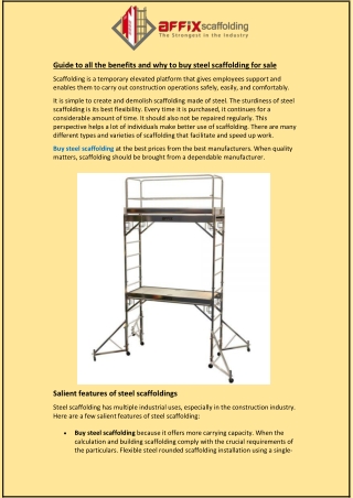 Guide to all the benefits and why to buy steel scaffolding for sale