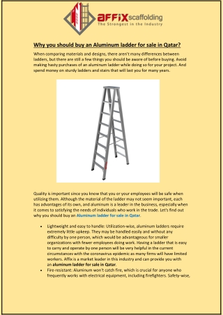 Why you should buy an Aluminum ladder for sale in Qatar?