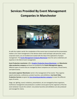 Services Provided By Event Management Companies In Manchester