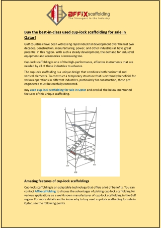 Buy the best-in-class used cup-lock scaffolding for sale in Qatar!