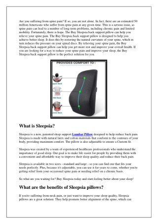 Buy Sleepsia Back Support Pillow For Spine Pain Relief