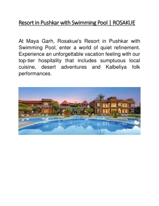 Resort in Pushkar with Swimming Pool | ROSAKUE