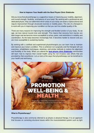 How to Improve Your Health with the Best Physio Clinic Etobicoke
