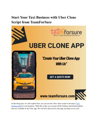 Start Your Taxi Business with Uber Clone Script