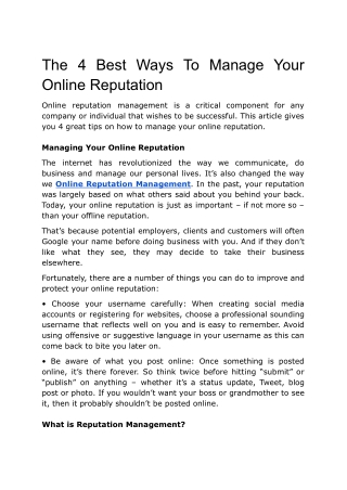 The 4 Best Ways To Manage Your Online Reputation