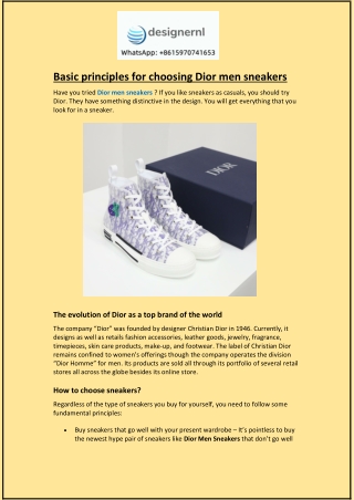 Basic principles for choosing Dior men sneakers